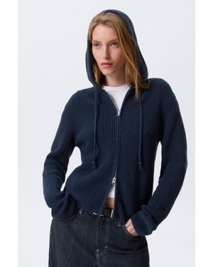 Weekday Knitted Slim Fit Zip Hoodie - Blue