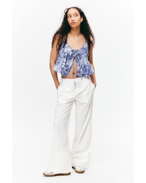 Monki Printed Cotton Poplin Tie-Front Pyjama Top - Blue