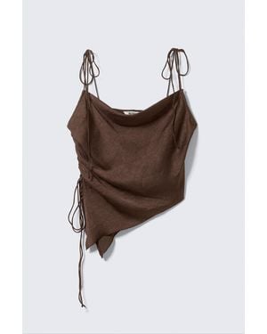 Weekday Asymmetric Satin Strap Top - Brown