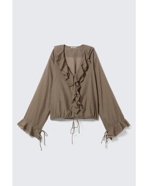 Weekday Langärmelige Wickelbluse Mit Rüschen - Natur