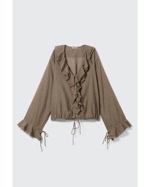 Weekday Frilled Long-Sleeved Wrap Blouse - Natural