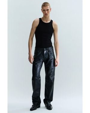 Weekday Straight Leg Leather Trousers - Blue