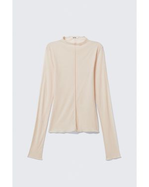 Monki Slim Fit Long-Sleeved Mock-Neck Top - Natural