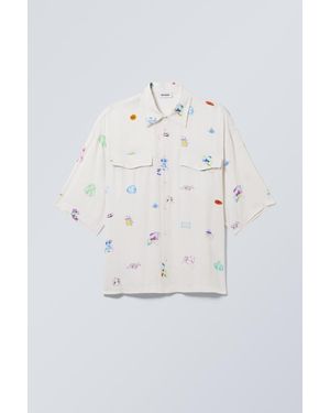 Weekday Graphic Oversized Short Sleeve Shirt - White