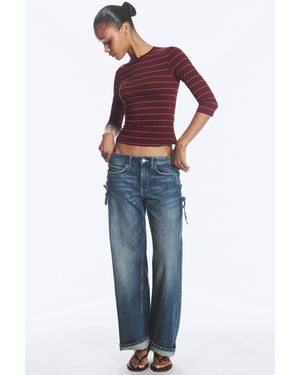 Monki Round Neck Three-Quarter Sleeve Top - Blue