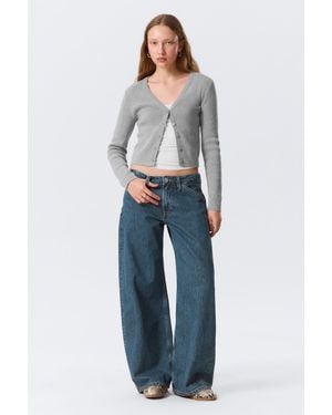 Monki High Waisted Curved-Yoke Barrel Jeans - Blue