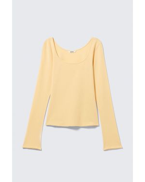 Monki Long-Sleeved Slim Fit Scoop Neck Top - Blue