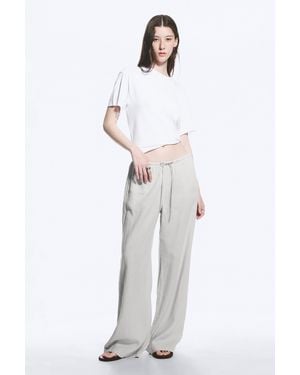Weekday Low Rise Linen-Blend Trousers - Grey