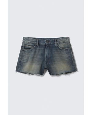 Weekday Duchess Low Rise Distressed Mini Denim Shorts - Blue