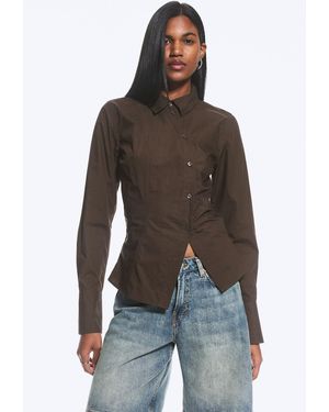 Weekday Asymmetric Fitted Poplin Shirt - Brown