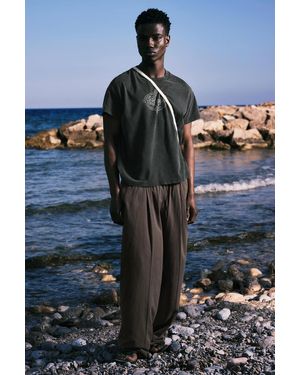 Weekday Checked Loose Cotton Trousers - Brown