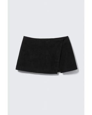 Weekday Mini Suede Wrap Skirt - Black