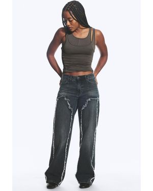 Weekday Ample Frayed Low Rise Loose Wide Jeans - Blue
