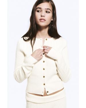 Monki Zopfmuster-Strickjacke Aus Wollmischung - Weiß