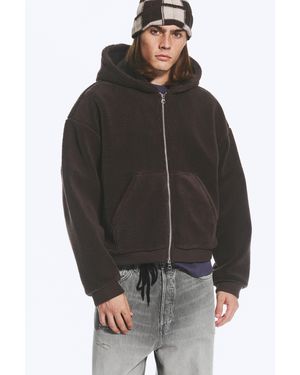Weekday Two-Way Zip Fleece Hoodie - Black