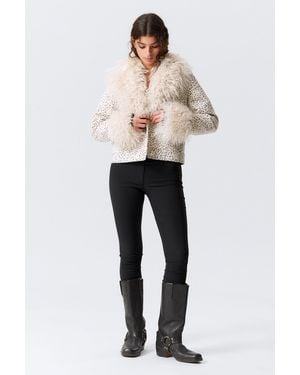 Monki Cropped Faux Fur Trim Jacket - White