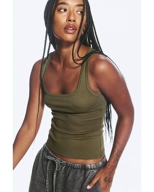 Weekday Slim Square Neck Ribbed Tank Top - Green