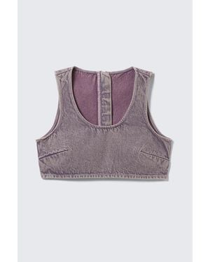 Monki Cropped Zip-Back Denim Bralette - Purple