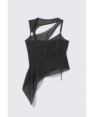 Weekday Asymmetric Cut-Out Mesh Top - Black