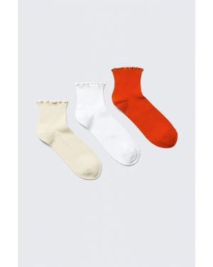 Weekday 3-Pack Frill Edge Short Socks - White