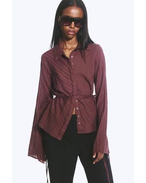 Weekday Tie‑Detail Cotton Shirt - Purple