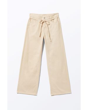 Weekday Low Waisted Relaxed Twill Trousers - Natural