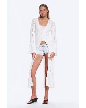 Monki Langer, Gerüschter Strickcardigan Mit V-Ausschnitt - Weiß