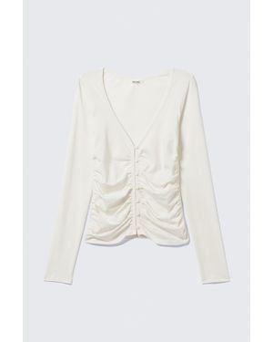 Monki Belle B Ruched V-Neck Cardigan - White