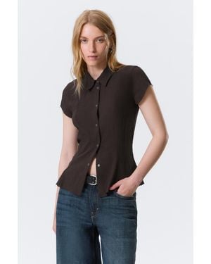 Weekday Slim Fit Short-Sleeved Crepe Shirt - Black