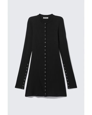 Weekday Long-Sleeved Popper Mini Dress - Black