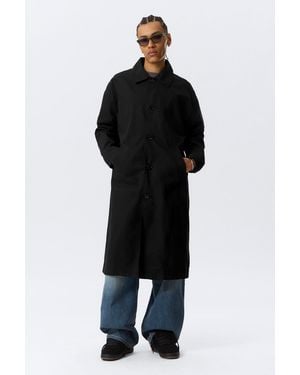 Weekday Long Single-Breasted Cotton Car Coat - Black