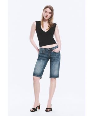 Weekday Planet Slim Low Rise Denim Shorts - Blue