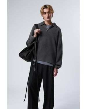 Weekday Boxy Half-Zip Fleece Sweatshirt - Black