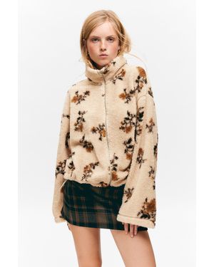 Monki Pile Fleece Zip Jacket - Natural