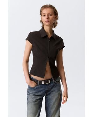 Weekday Fitted Short-Sleeved Zip Top - Black