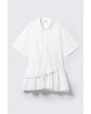 Monki Oversized Ruffled Mini Shirt Dress - White
