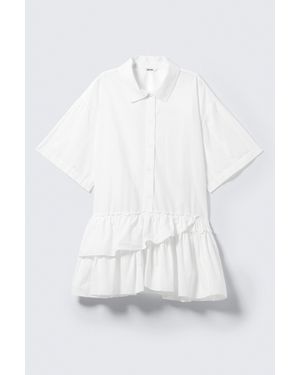 Weekday Oversized Ruffled Mini Shirt Dress - White