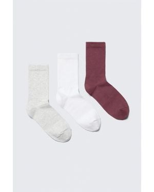 Weekday 3-Pack Ribbed Sporty Crew Socks - White
