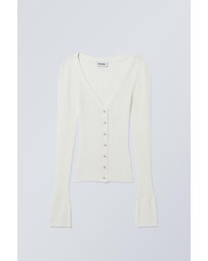 Weekday Pointelle Knitted Cardigan - White