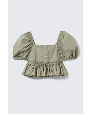 Monki Peplum Cotton Poplin Blouse - Green