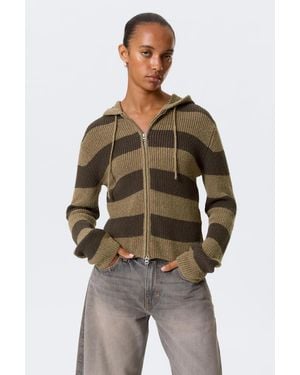 Weekday Striped Knitted Slim Fit Zip Hoodie - Brown
