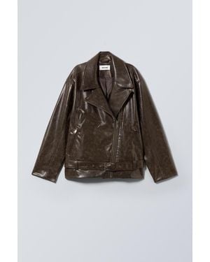 Weekday Oversized Faux Leather Biker Jacket - Black
