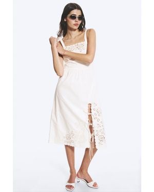 Monki Embroidered Midi Dress - White