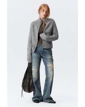 Weekday Soft Knitted Fitted Zip Cardigan - Blue