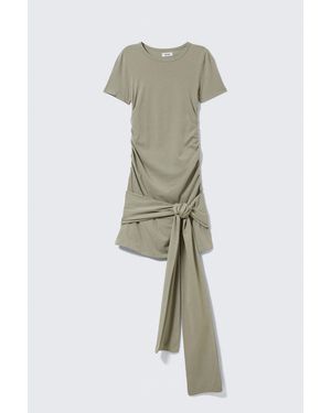 Weekday Draped Tie-Front Mini Dress - Natural