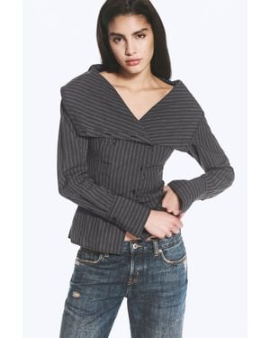 Weekday Asymmetric Buttoned Funnel Top - Black