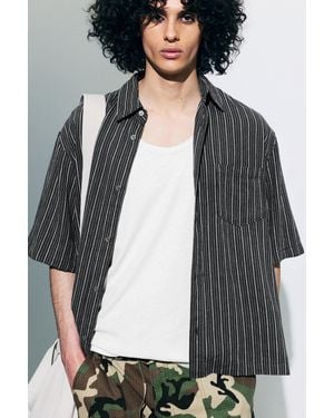 Weekday Relaxed Short-Sleeved Linen-Blend Shirt - Black