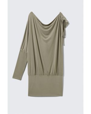 Monki Draped Jersey One-Sleeved Dress - Green