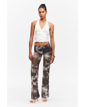 Monki Flared Printed Mesh Trousers - White
