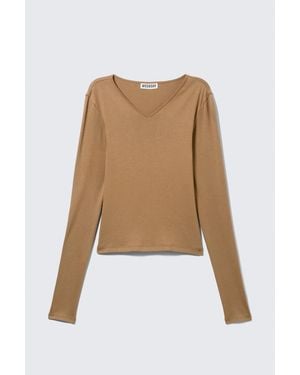 Weekday Slim V-Neck Long-Sleeved Top - Blue